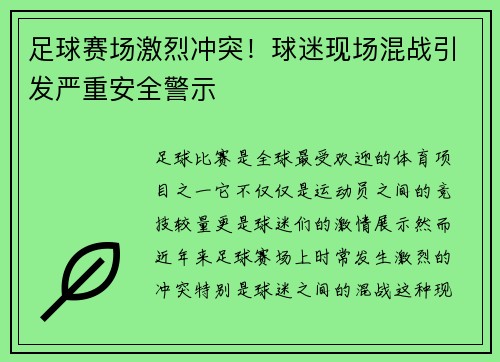足球赛场激烈冲突！球迷现场混战引发严重安全警示